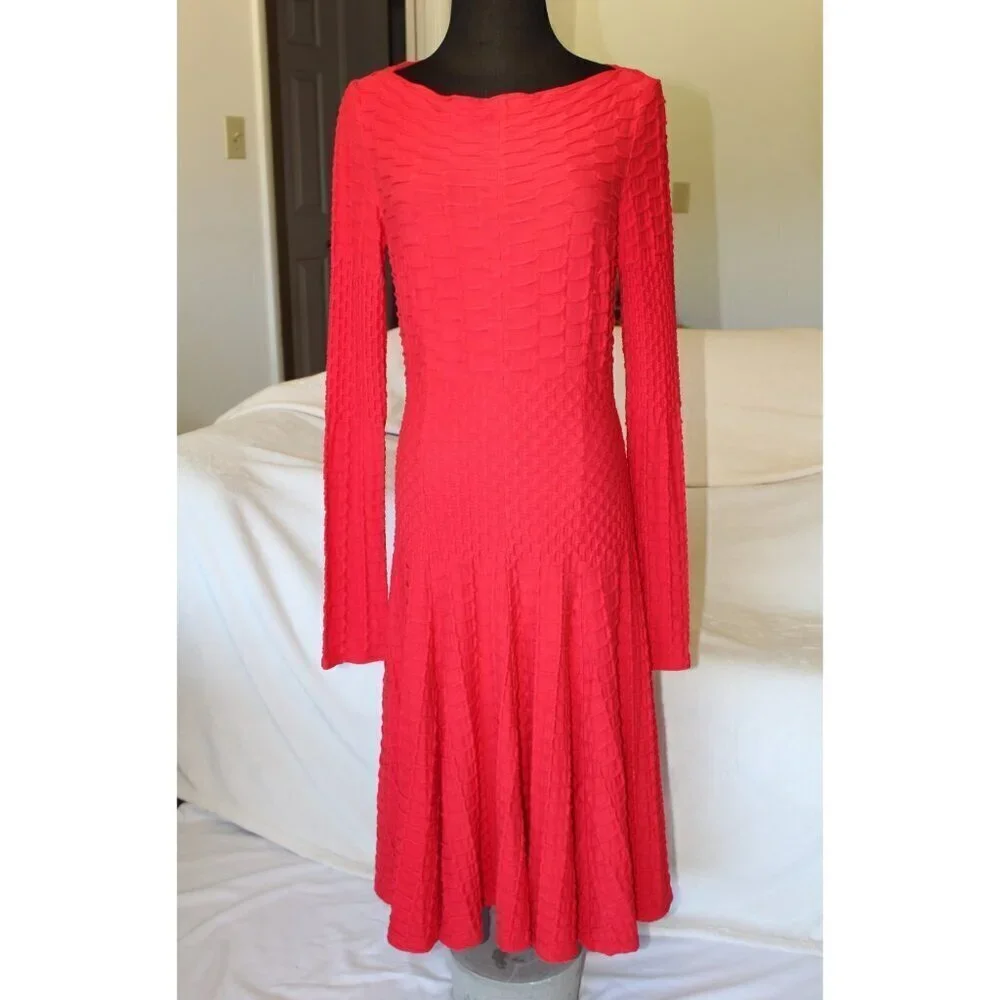 VTG Rostfrei by Anett Rostel red Midi dress Size 38 /M Long Sleeve textured Y2K